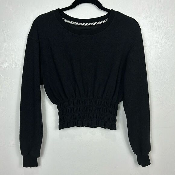 Maeve By Anthropologie Black Textured Cropped Smocked Boatneck Sweater Size S - Picture 3 of 11